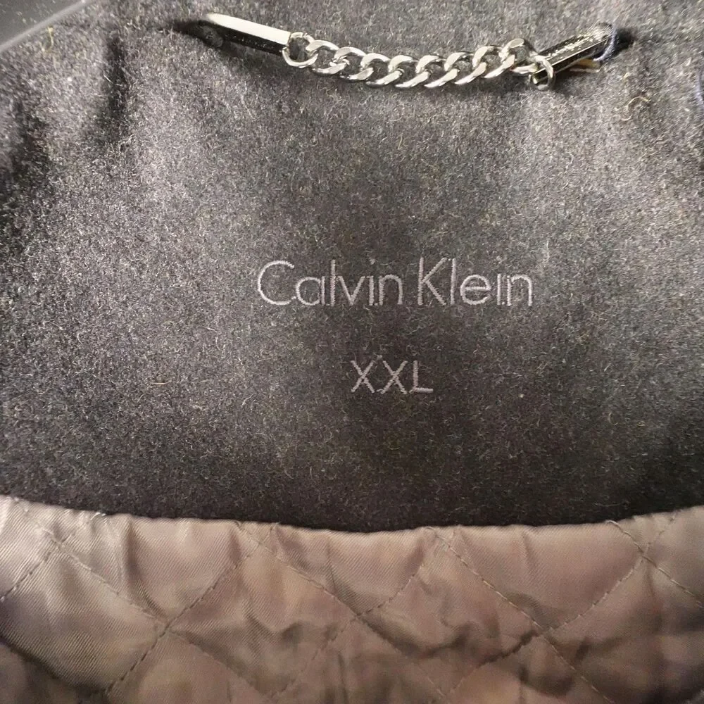 Calvin Klein Coat Mens 2XL Gray Wool Blend Zip Front Quilted Lined Winter
